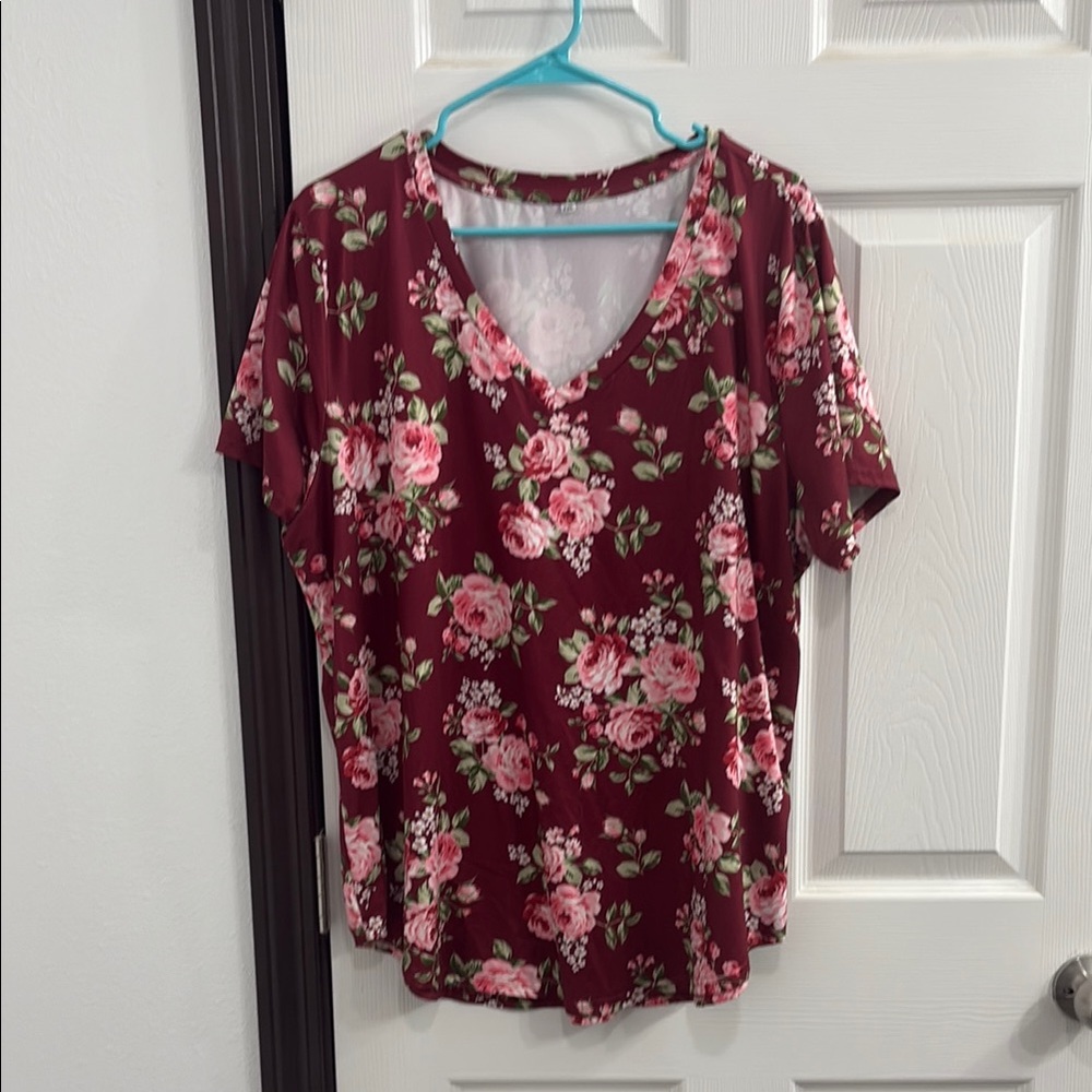 Red Floral Short Sleeve T-Shirt